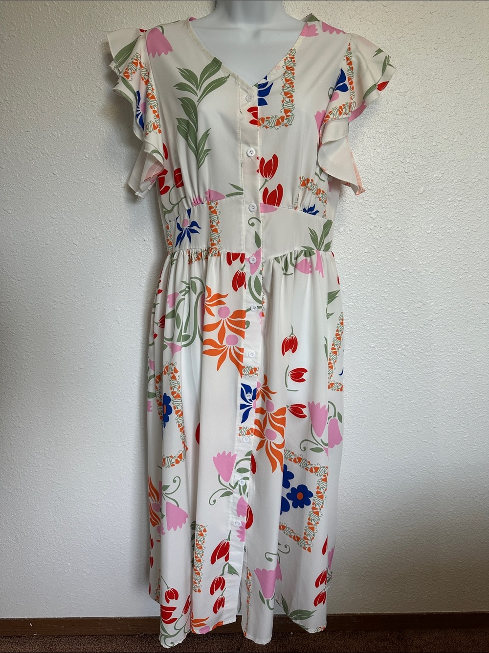 Sunday Up Floral Button-Front Midi Dress Size Medium